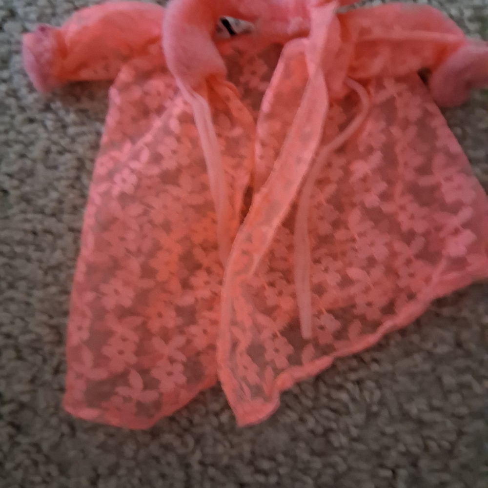 Vintage Mattel/Barbie's lace robe. Bright pink/orangy color.